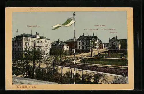 AK Limbach i. S., Bürgerschule I. Hotel Hirsch, Kgl. Amtsgericht