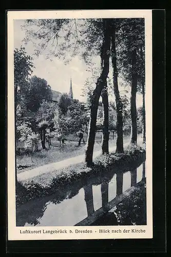 AK Langebrück bei Dresden, Blick nach der Kirche