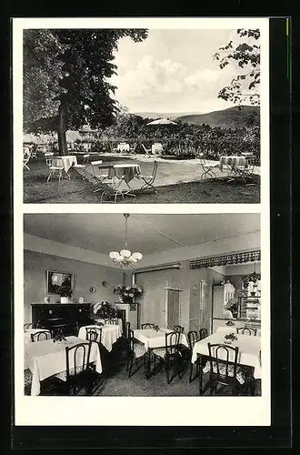 AK Friedrichshöhe, Cafe-Restaurant Friedrichshöhe, Innenansicht und Garten