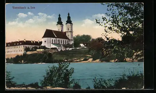 AK Vormbach /Inn, Kirche vom Wasser gesehen