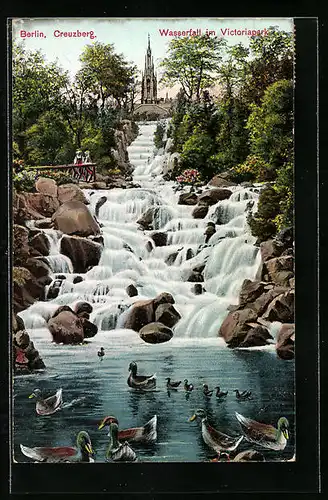 AK Berlin-Kreuzberg, Wasserfall im Victoriapark