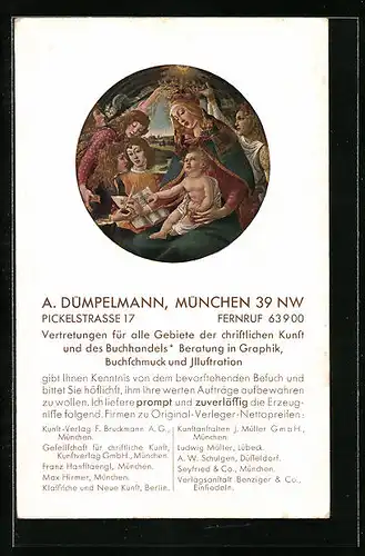 Künstler-AK München, Ankündigung Vertreterbesuch Fa. Dümpelmann, Maria mit dem Kinde