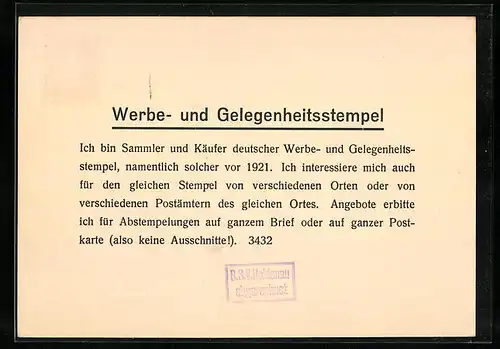 AK Hamburg, Georg Jacoby, Sammler von Werbe- und Gelegenheitsstempeln, Magdalenenstr. 41, Ganzsache