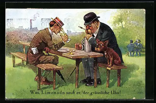 AK Gast im Biergarten wundert sich über Limonadentrinker