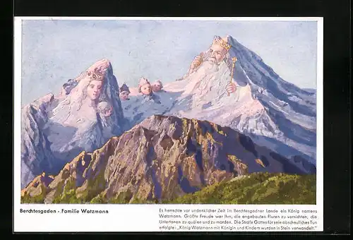 AK Berchtesgaden, Familie Watzmann, Berg mit Gesicht / Berggesichter