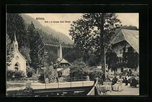 AK Höllsteig, Blick v. d. Terrasse Hotel Sternen, Kapelle