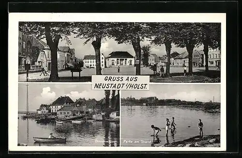 AK Neustadt /Holst., Partie am Strand, Binnenwasser, Marktplatz