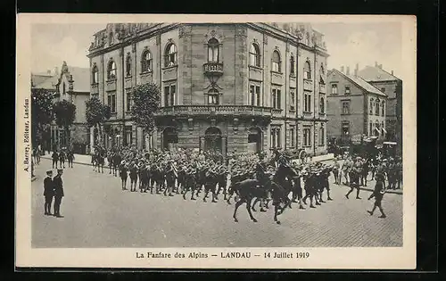 AK Landau, La Fanfare des Alpins, 14 Juillet 1909