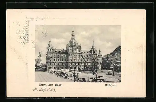 AK Graz, Markttag auf dem Marktplatz, Rathaus