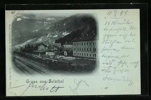 Mondschein-AK Selzthal, Teilansicht mit Bahnhof