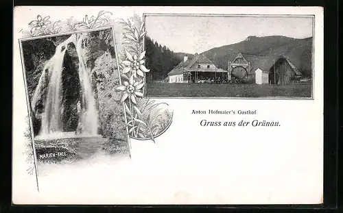 AK Grünau, A. Hofmaiers Gasthof, Marien-Fall