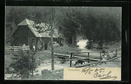 AK Kalgraben, Holzhaus am Fluss