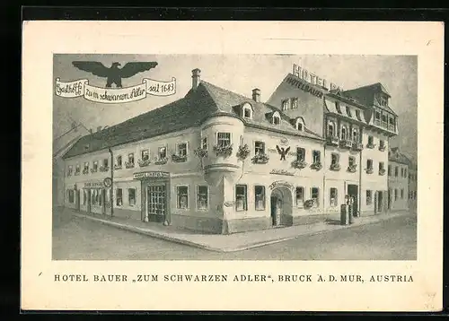 AK Bruck a. d. Mur, Hotel Bauer Zum Schwarzen Adler
