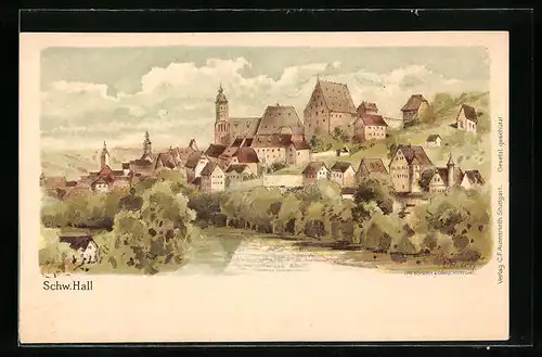 AK Schw. Hall, Ortsansicht mit Kirche