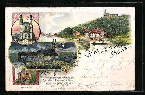 Lithographie Banz, Blick auf Schloss und Deysinghütte