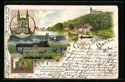 Lithographie Banz, Blick auf Schloss und Deysinghütte