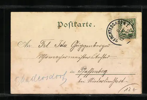 Lithographie Berchtesgaden, Ortsansicht, Einfahrt in den Ferdinandberg, Nonnthal