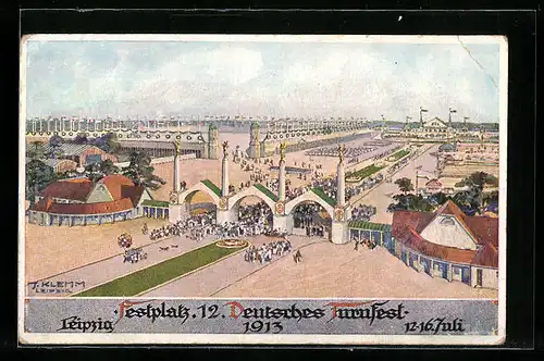 Künstler-AK Leipzig, XII. Deutsches Turnfest 1913, Der Festplatz