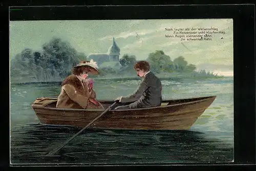 AK Elegantes Paar im Ruderboot auf einem See