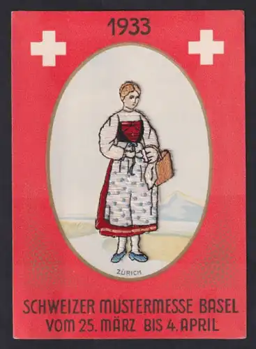 Stick-AK Basel, Schweizer Mustermesse vom 25. März bis 4. April 1933, Ausstellung, Junge Dame in Tracht