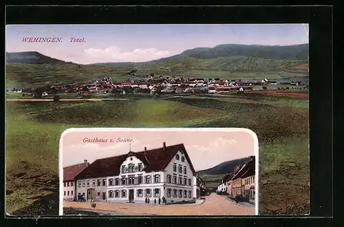 AK Wehingen, Totalansicht und Gasthaus zur Sonne mit Strasse