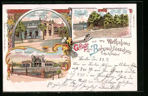 Lithographie Berlin, Lehrter Bahnhof, Restaurant Wirtshaus zum Bahnschlösschen