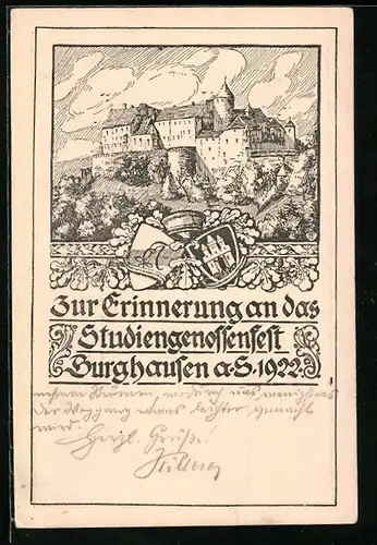 Künstler-AK Burghausen a. S., Studiengenossenfest 1922, Schloss