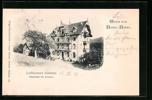 AK Baden-Baden, Hotel Grethel im Sonnenschein