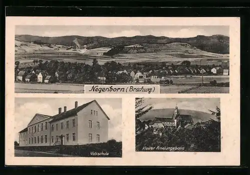 AK Negenborn /Brschwg., Volksschule, Kloster Amelungsborn