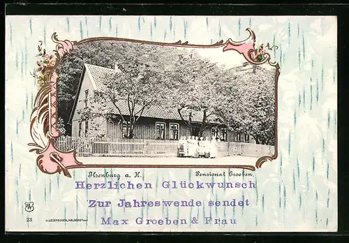 AK Ilsenburg a. H., Pensionat Groeben mit Garten