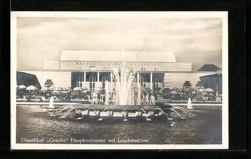 AK Düsseldorf, Gesolei Ausstellung 1926, Hauptrestaurant mit Leuchtfontäne