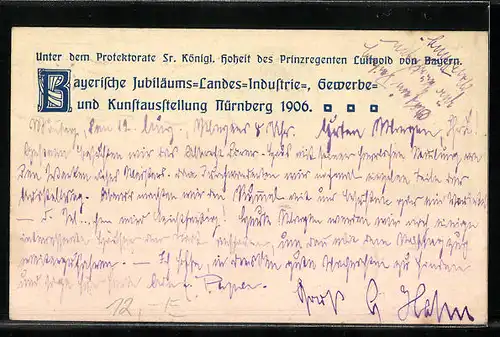 Präge-AK Nürnberg, Jubiläums-Landes-Ausstellung 1906, Ganzsache