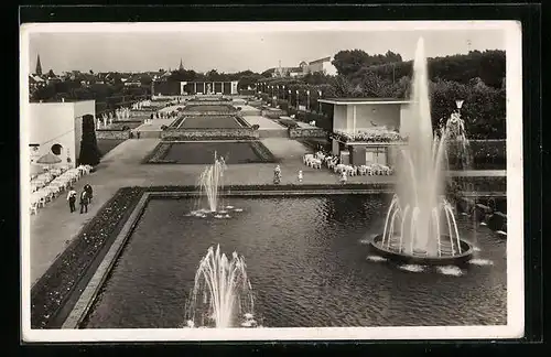 AK Essen /Ruhr, Farbenterrasse und Leuchtfontäne im Grugapark, Ausstellung