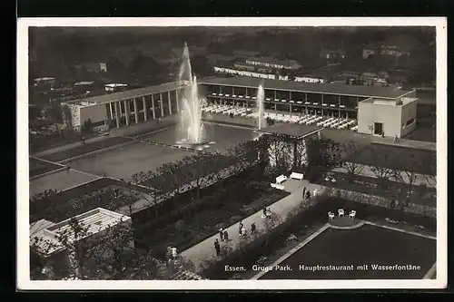 AK Essen, Gruga-Park mit Hauptrestaurant und Wasserfontäne