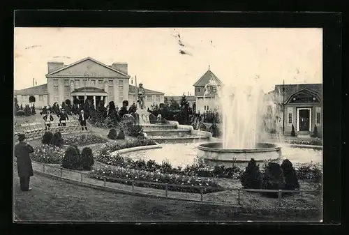 AK Freiberg, Erzgebirgs-Ausstellung 1912, Springbrunnen
