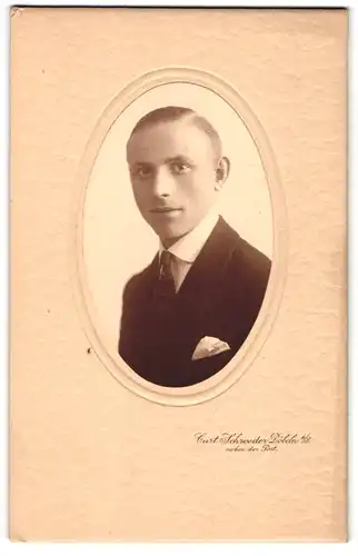 Fotografie Curt Schroeder, Döbeln i. S., Junger Herr im Anzug mit Krawatte