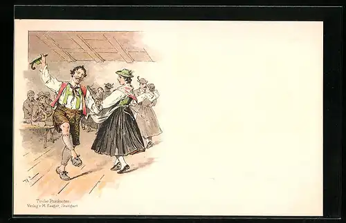 Künstler-AK Tiroler Paar in Tracht beim Tanz