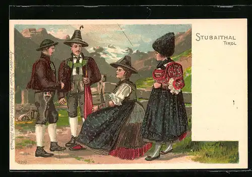 Künstler-AK Tiroler in Tracht aus dem Stubaithal