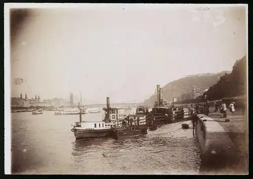 Fotografie Brück & Sohn Meissen, Ansicht Budapest, Dampfschiffe auf der Donau bei der Elisabethbrücke