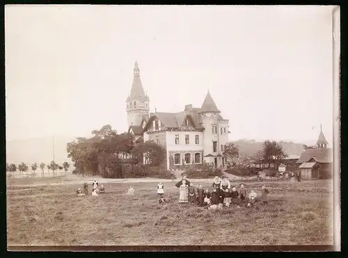 Fotografie Brück & Sohn Meissen, Ansicht Aussig, Ferdinandshöhe mit Villa und Kirchturm