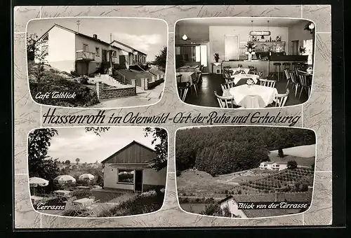 AK Hassenroth /Odenwald, Cafe Talblick, Innenansicht, Terrasse, Bes. Rudolf Meixner