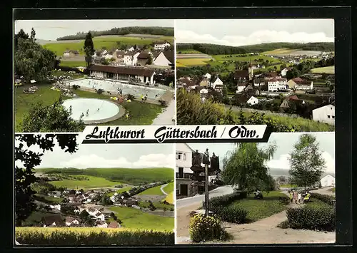 AK Güttersbach, Ortsansichten aus der Vogelschau, Parkanlage