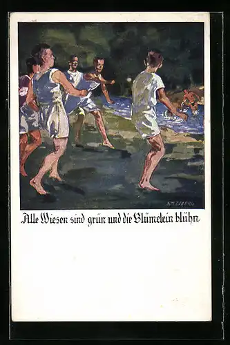 Künstler-AK Otto Amtsberg: Männer beim Spielen auf einer Wiese