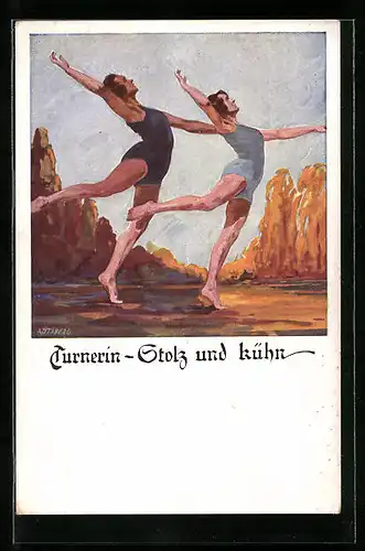Künstler-AK Otto Amtsberg: Turnerin - Stolz und Kühn, Frauen beim Sport