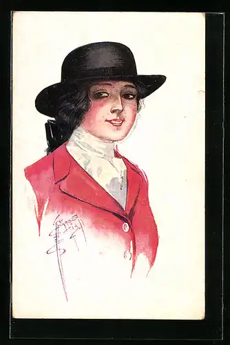 Künstler-AK Court Barber: Junge Dame mit Hut