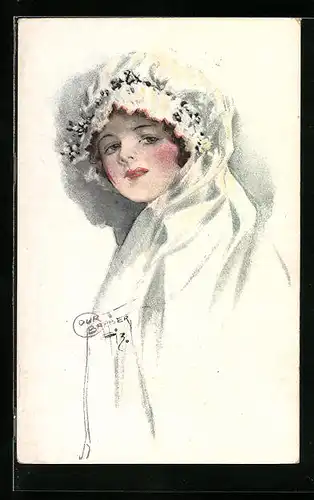 Künstler-AK Court Barber: Junge Dame wit weissem Schleier