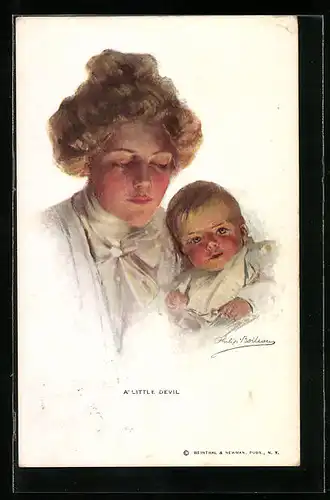 Künstler-AK Philip Boileau: A little devil, Stolze Mutter mit ihrem Baby