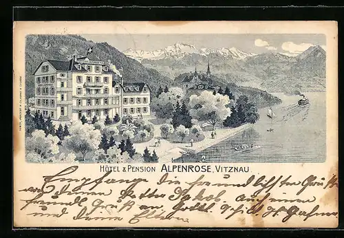 Künstler-AK Vitznau, Hotel & Pension Alpenrose