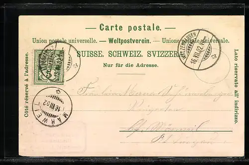 Lithographie Meldegg, Gasthaus zur Meldegg, Panorama von der Meldegg gegen Süden mit Alvier, Altmann und Säntis