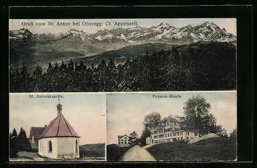 AK St. Anton bei Oberegg, Pension Rössle, St. Antonskapelle, Panorama